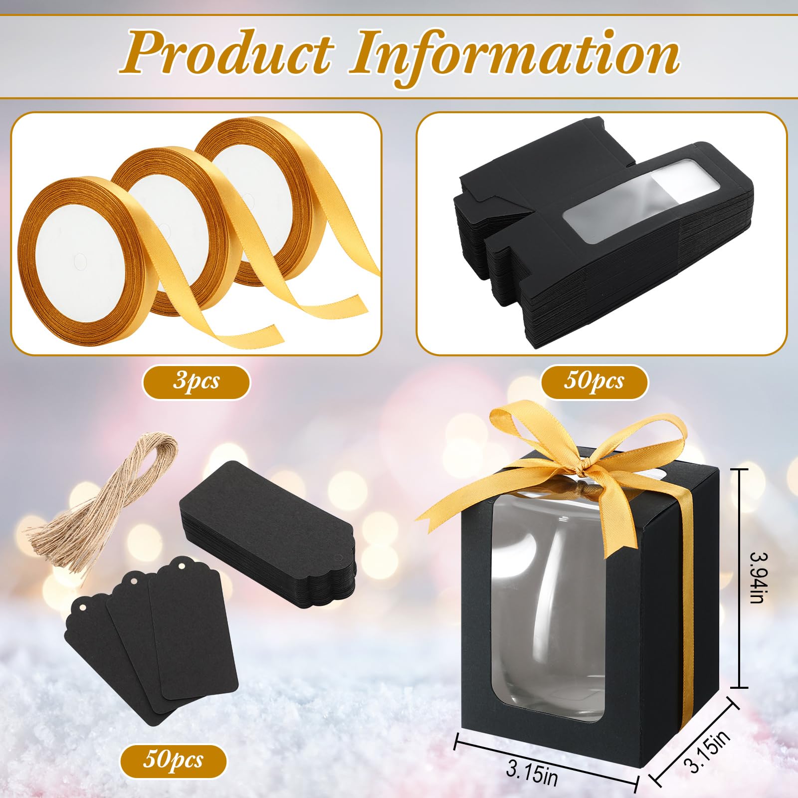 100 Pcs Tumbler Gift Boxes Bulk With 3 Ribbons Window Handle For 12oz 16oz 20oz 30oz Clear Wine Glass Jar Gift Box Christmas Packaging Present Wrapping Shipping 11 X 3 4 X 3 4 White P 214994495 - View #9