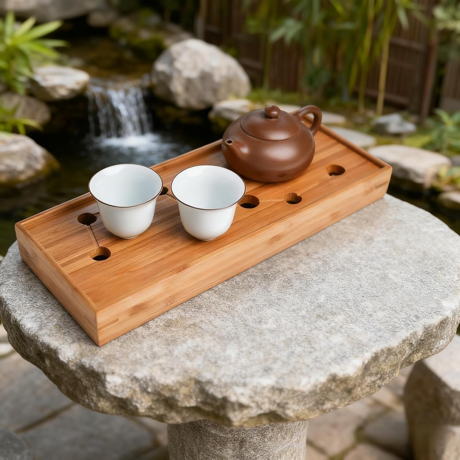 中国茶茶道具 竹製デザイン茶盤北斗七星 約30cmx12cm 竹製小型茶盤