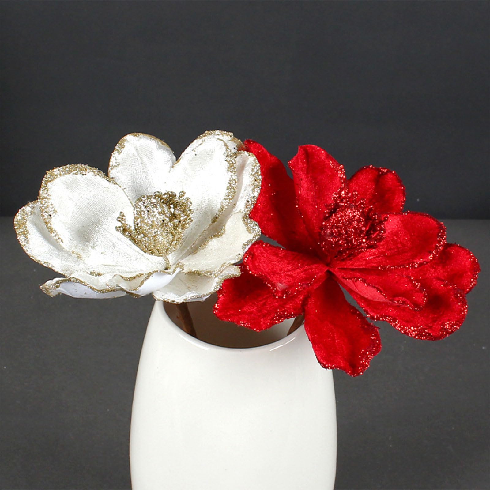PANGBOER 6.3" Flores de Pascua de Navidad Artificial Glitter Poinsettia Adornos para árboles de Navidad Accesorios Florales Decorativos Flores Artificiales