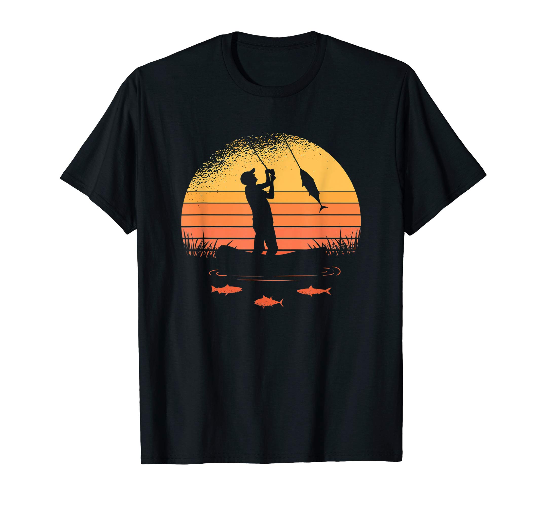 Lucky Fishing ApparelFisherman Sunset catching a fish & view beneath the water T-ShirtOEKO-TEX STANDARD 100