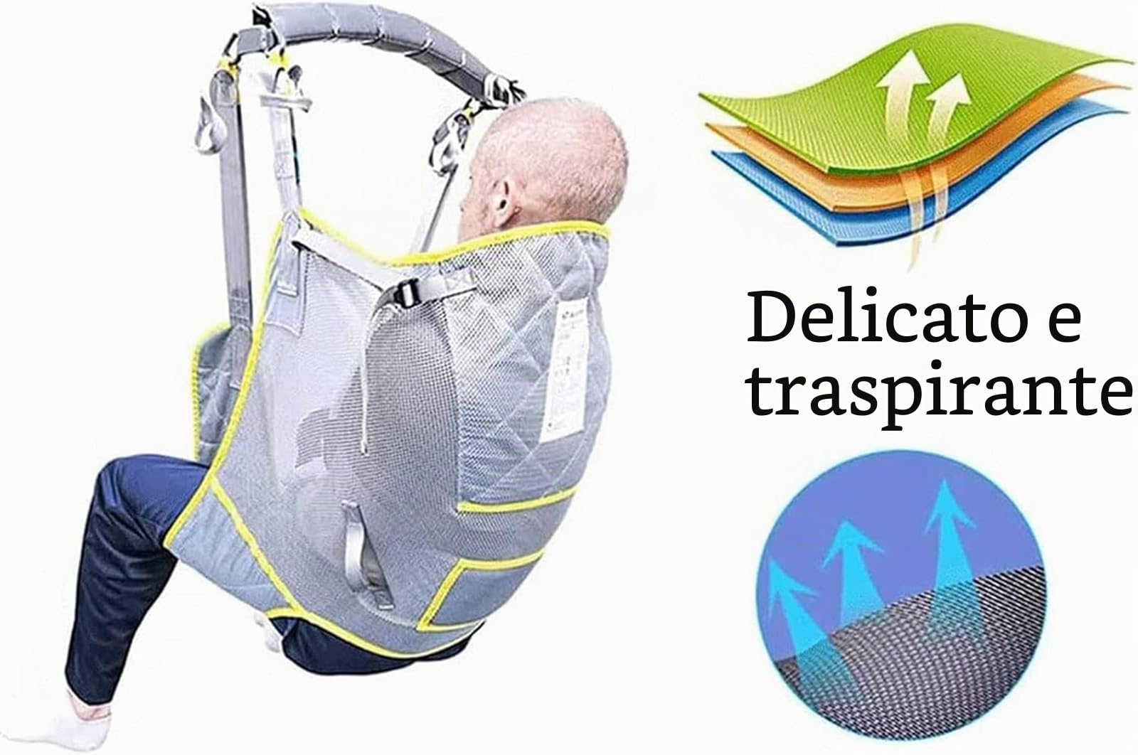 Imbracatura per sollevatore disabili, Alzamalati da letto con 4 morsetti, per disabili e anziani, Trasferimento dei pazienti, Superimbottito, Regolabile, Sicuro, Traspirante