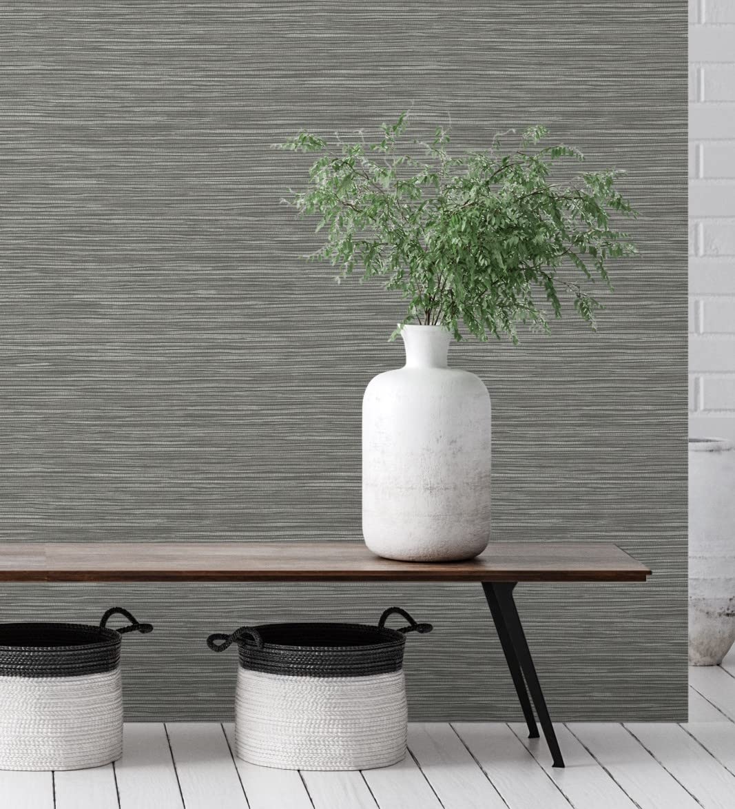 GAULAN 681835 - Carta da parati in vinile ecologico texture fibra di canapa sfondo grigio scuro per pareti soggiorno cucina bagno corridoio mobile sala - Rotolo di 10 m x 0,52 m