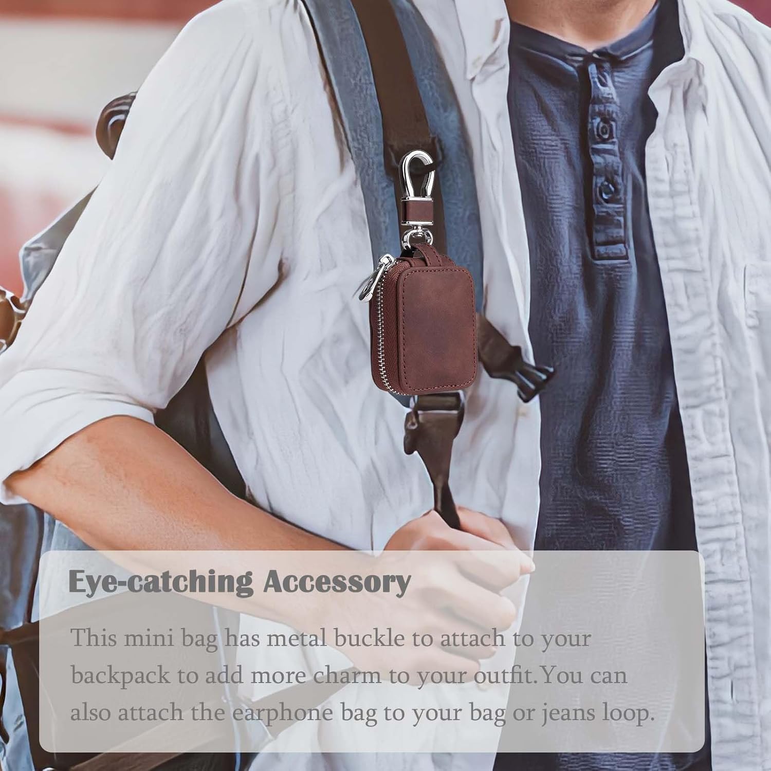 Earbud Case Headphone Storage Case Compatible with Airpods 1/2/3/Pro Wireless Earphones Carrying Pouch Small PU Leather Bag Shockproof Earpods Cover Universal Bag Travel Protection Pouche-Dark Brown - Image 5