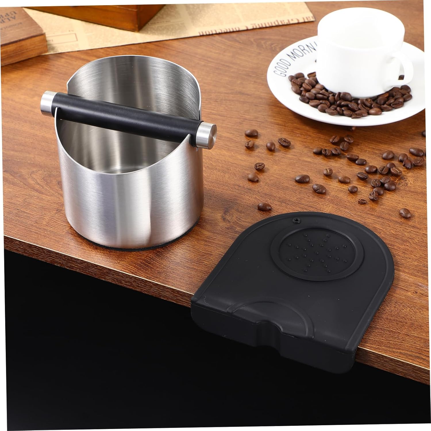 Mikinona Stainless with Removable Bar Non-Slip Base and Coffee Grounds Container for Home Use Large Capacity