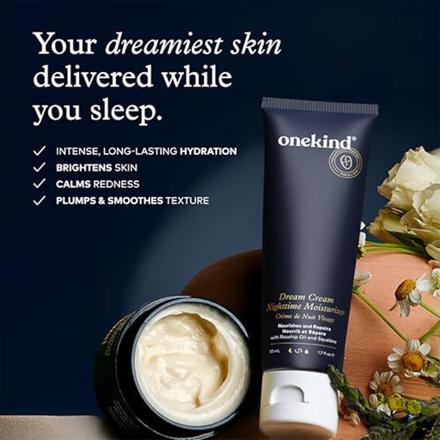 Onekind Night Moisturizer for Face, Hydrating Dream Cream for Wrinkles, Night Cream for Women Anti Aging with Squalane, Rosehip & Shea Butter for Dry & Sensitive Skin – 1.7 oz - Image 2