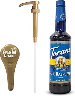 Torani Syrups 25.4Oz Bottle Sugar Free Blue Raspberry Syrup For Coffee With Grateful Grocer Gold Pump Coffee Syrup Dispenser