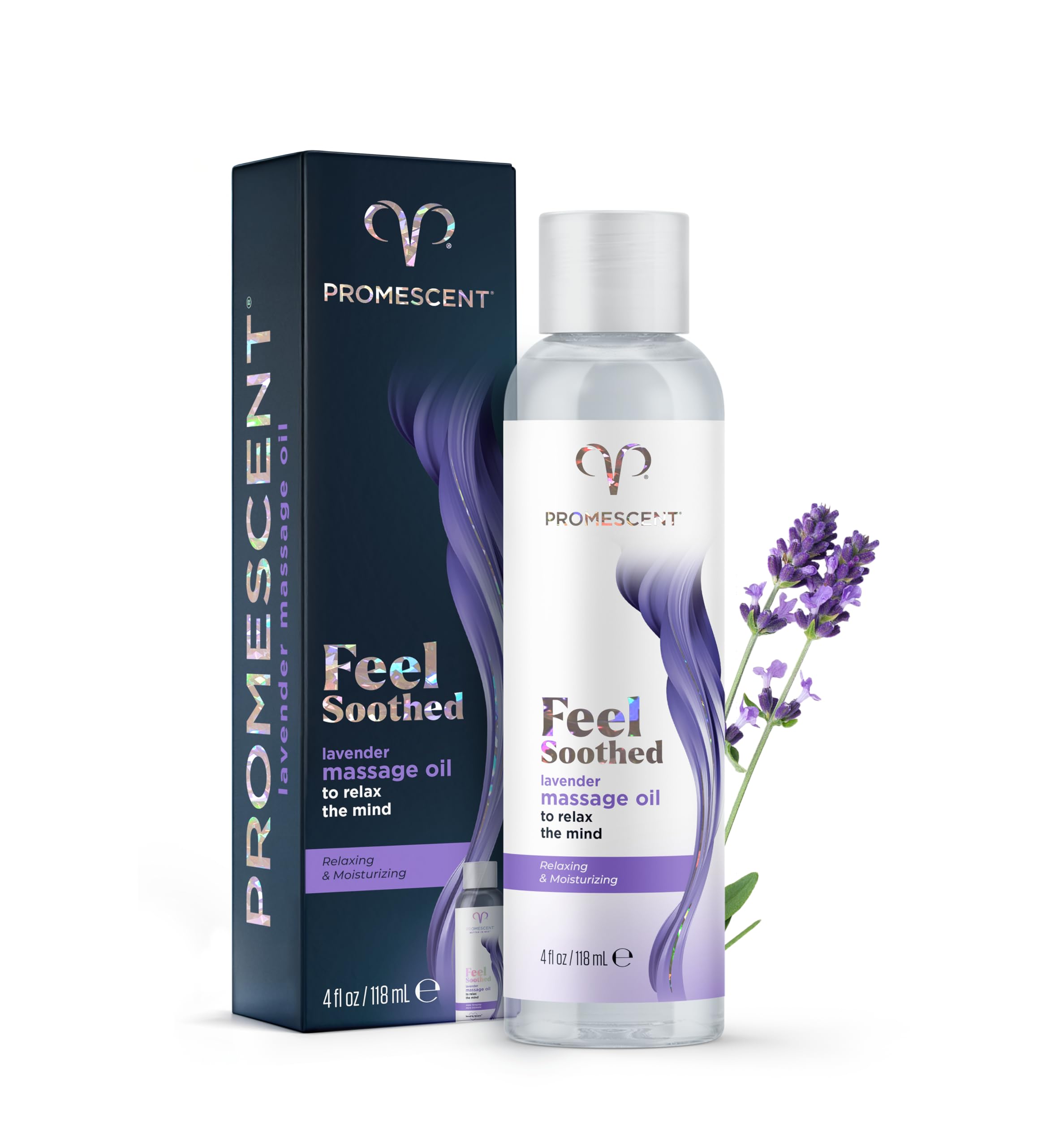 Promescent Lavender Massage Oil for Massage Therapy, Massage Oils for Date Night, Premium Lavender Body Oil for Men & Women to Relieve Stress & Sore Muscles, Essential Oils for Skin (4 oz)