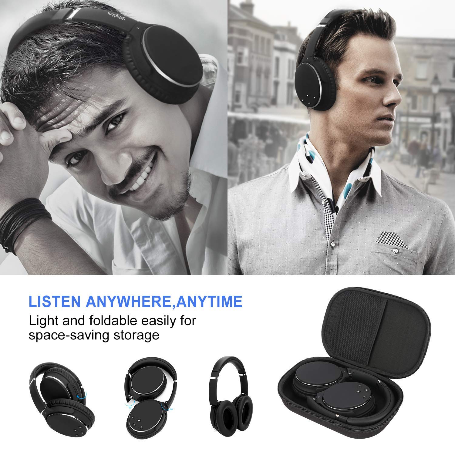 Noise Cancelling Kopfhörer Leichte,Srhythm NC25 Over Ear ANC Kopfhoerer Bluetooth Kabellos Faltbar mit Duale 40 mm HD Tieftontöner,Eingebaut Mikro,HiFi,Tiefer Bass,NFC,für Alle Geräte mit Bluetooth