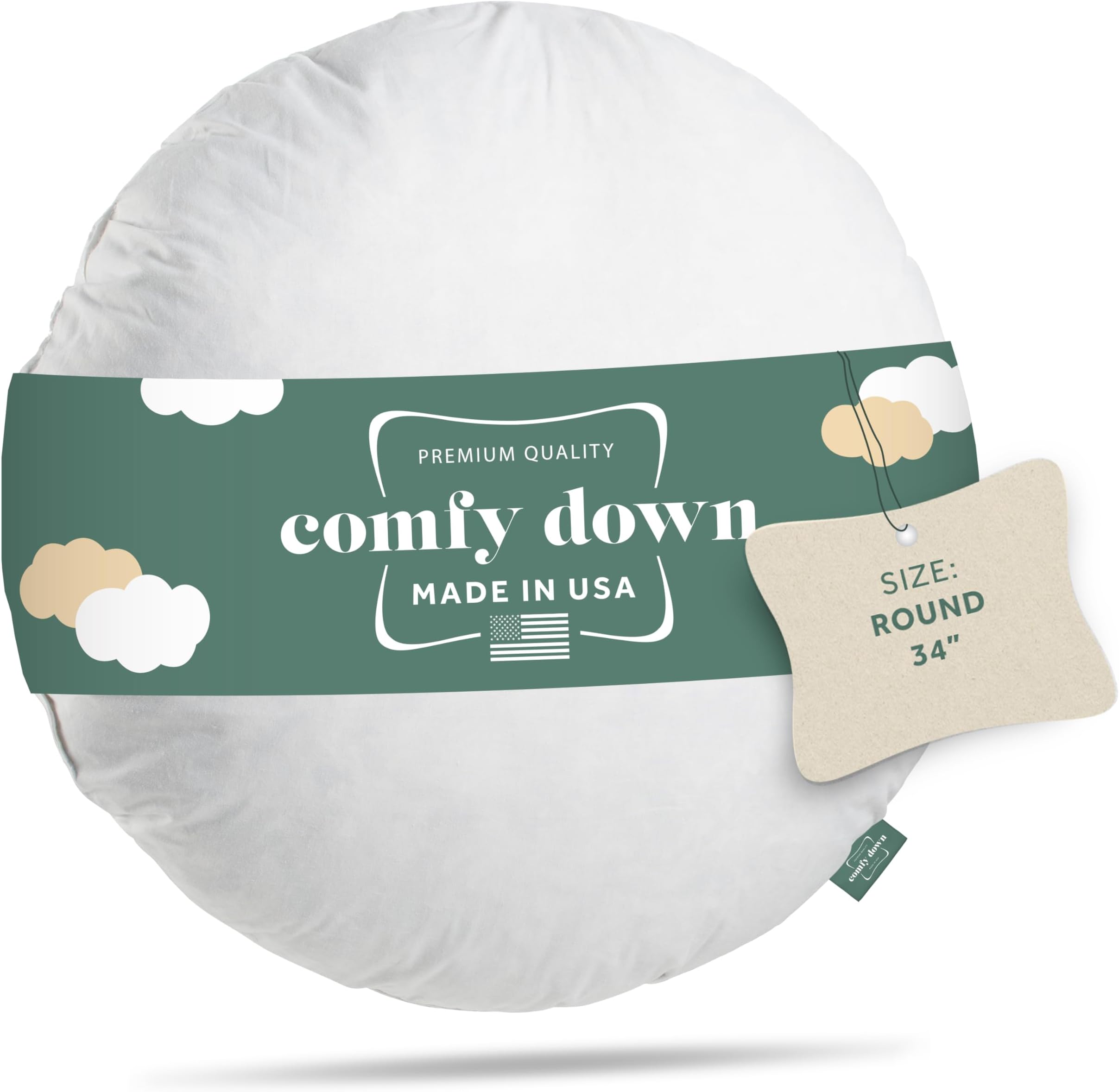 ComfyDown Down and Feather Diameter Round Decorative Pillow Insert, Sham Stuffer - Made in USA (34")