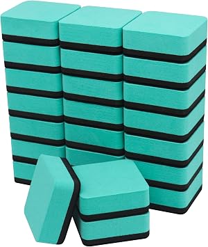 Magnetic Dry Erase Erasers, Green, 2 x 2 Inch, 24 Pack
