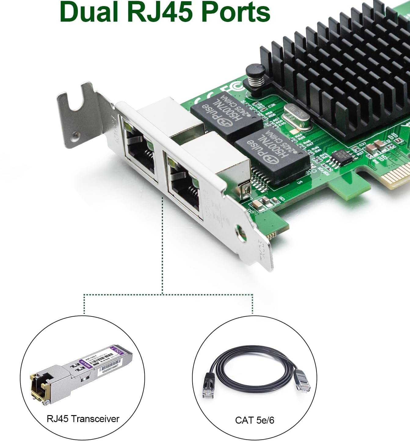 REDLUX Carte réseau PCI-e 10/100/1000 Mbps (NIC) avec puce Intel 82576EB, double ports RJ45, comparé à Intel E1G42ET, PCIE 2.0 X1, compatible Windows/Windows Server/Linux/Vmware Esxi