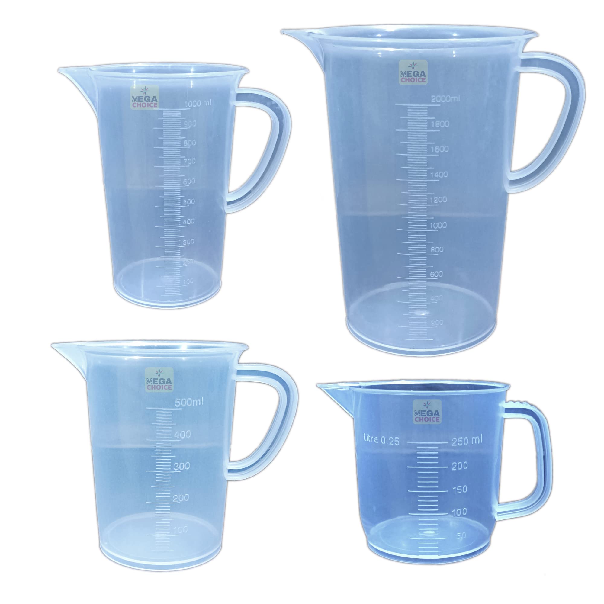 Mega Choice Plastic Transparent Measuring jug Set 250, 500, 1000, 2000ml Combo Pack