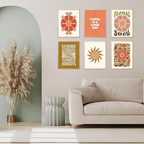 Miniatura 4 de HoozGee Groovy - Póster bohemio de los años 60 y 70 con estampado de flores hippie vintage, arte de pared mágico celestial de paz y amor, arte de