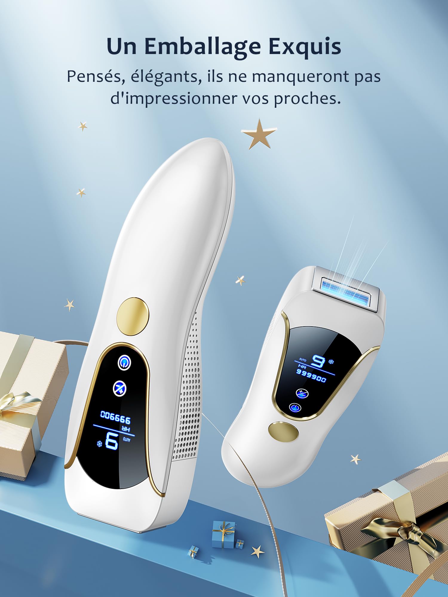 Épilateur Lumière Pulsée avec Fonction de Refroidissement, Épilateur Laser avec 999,900 Flashs, 9 Niveaux d'Énergie, Épilation IPL pour Visage, Aisselles, Jambes et Bikini - Hommes et Femmes, Blanc