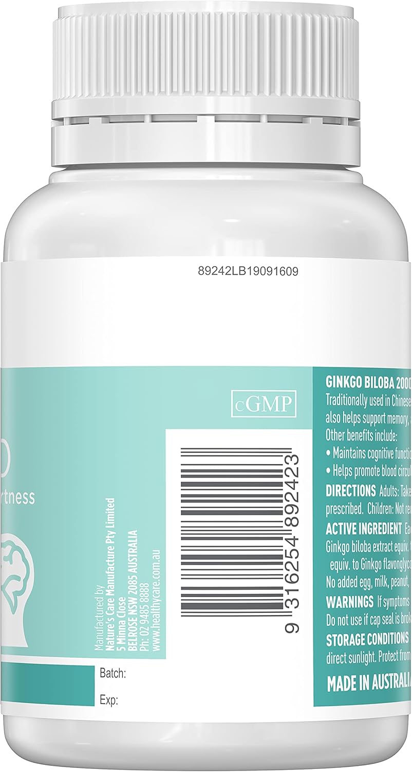 Healthy Care Ginkgo Biloba 2000mg 100 Capsules Australian Made