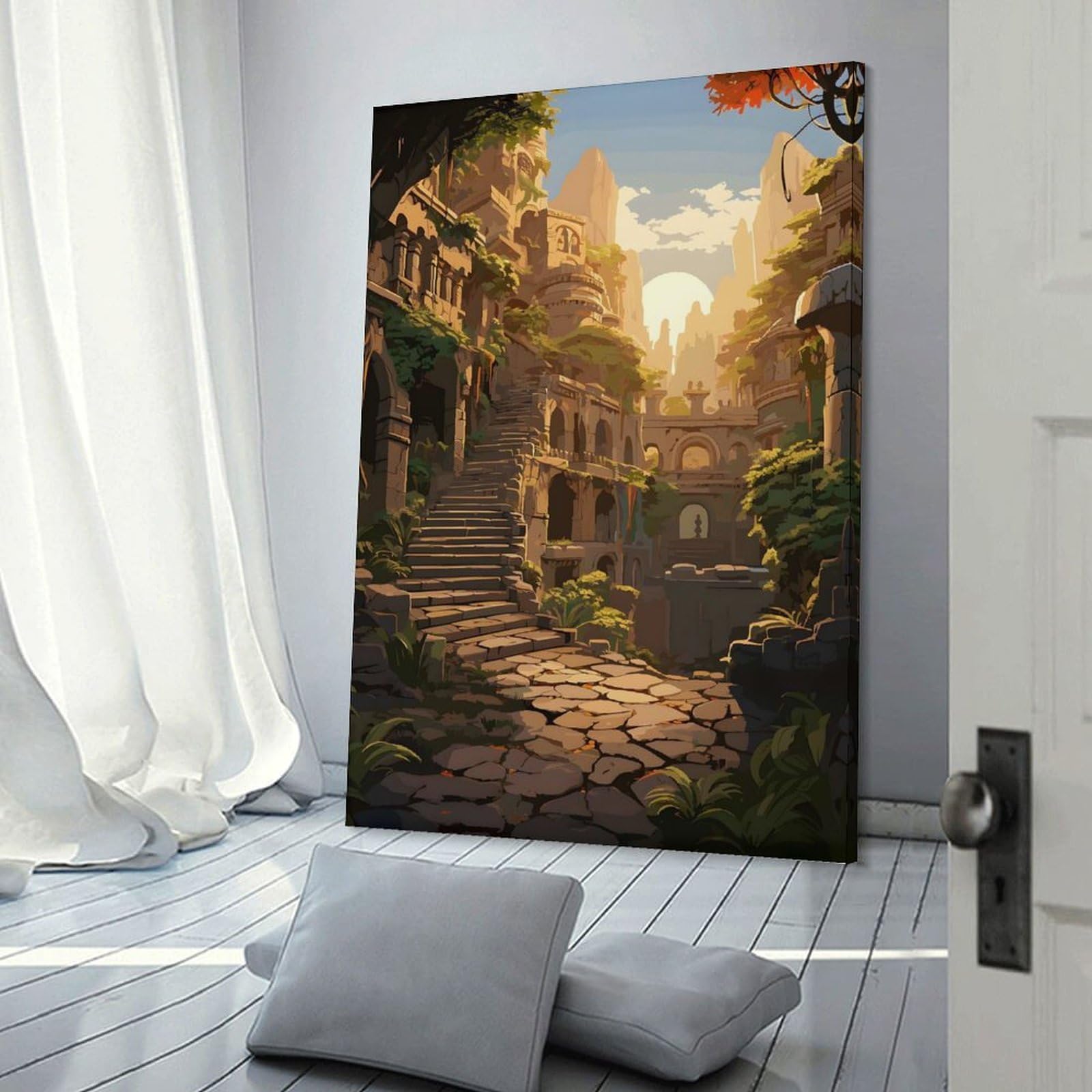 Junmoney Wall Picture Print Ancient Temple, 24x36inch(60x90cm), for Wall Displays, Bedrooms Or Room Updates, Wall Decor Suited to Curated Displays