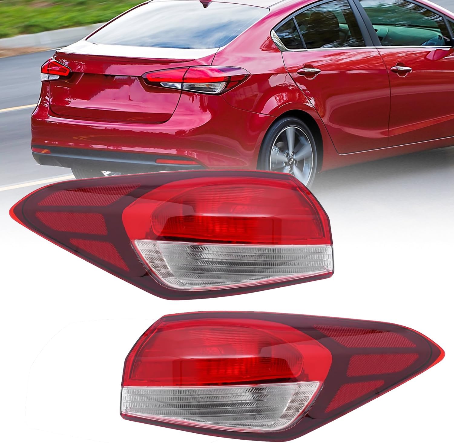 ZHISHUAI- Tail Light Assembly for 2017 2018 Kia Forte Submodel EX LX S SX Halogen Tail Light Lamps, Replacement Black Housing Clear Red Lens Rear Tail Lamps (Left+Right Side)