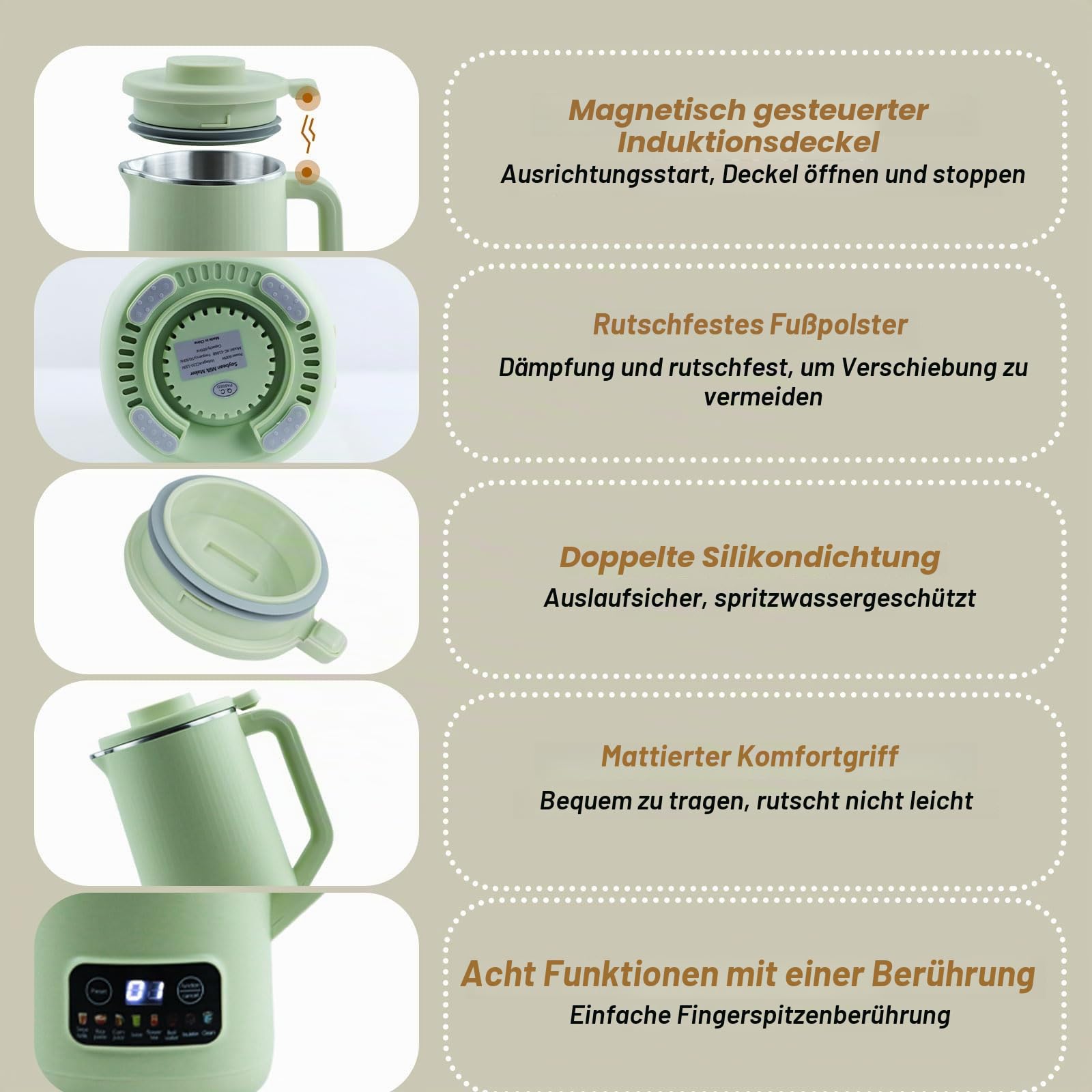 Sojamilch Hersteller, 600ml Nussmilchmaschine Entsafter Sojamilch Maschine mit 10 Klingen Hafermilch Maschine mit Verzögerungsstart/Warmhalten/Selbstreinigung für Nüsse Sojabohnen Getreide (Grün)