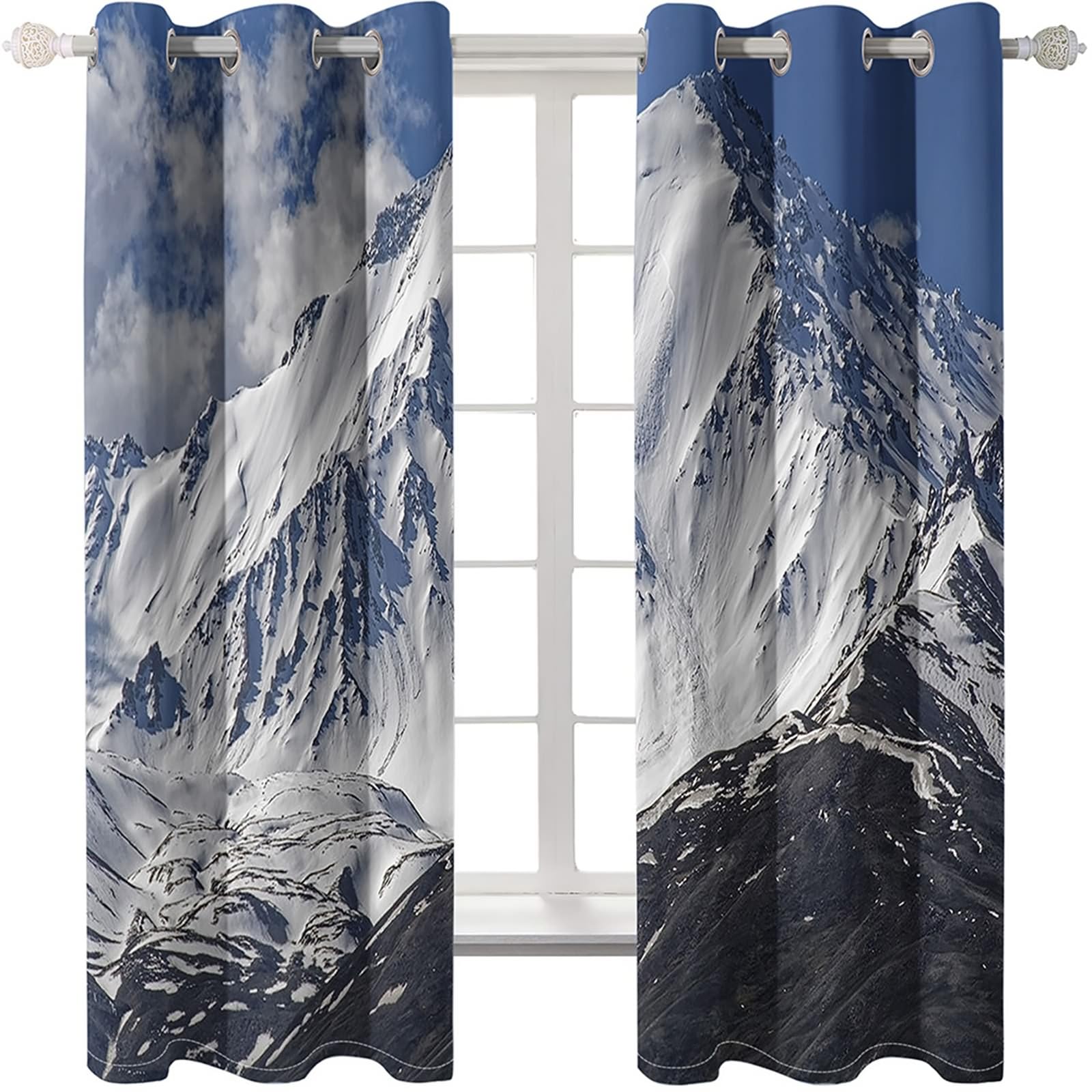 Vorhänge Verdunkelung, Gardinen Schneebedeckte Berge H 183 x B 86 cm Blickdicht Vorhang mit Ösen für Wohnzimmer, 2er Set
