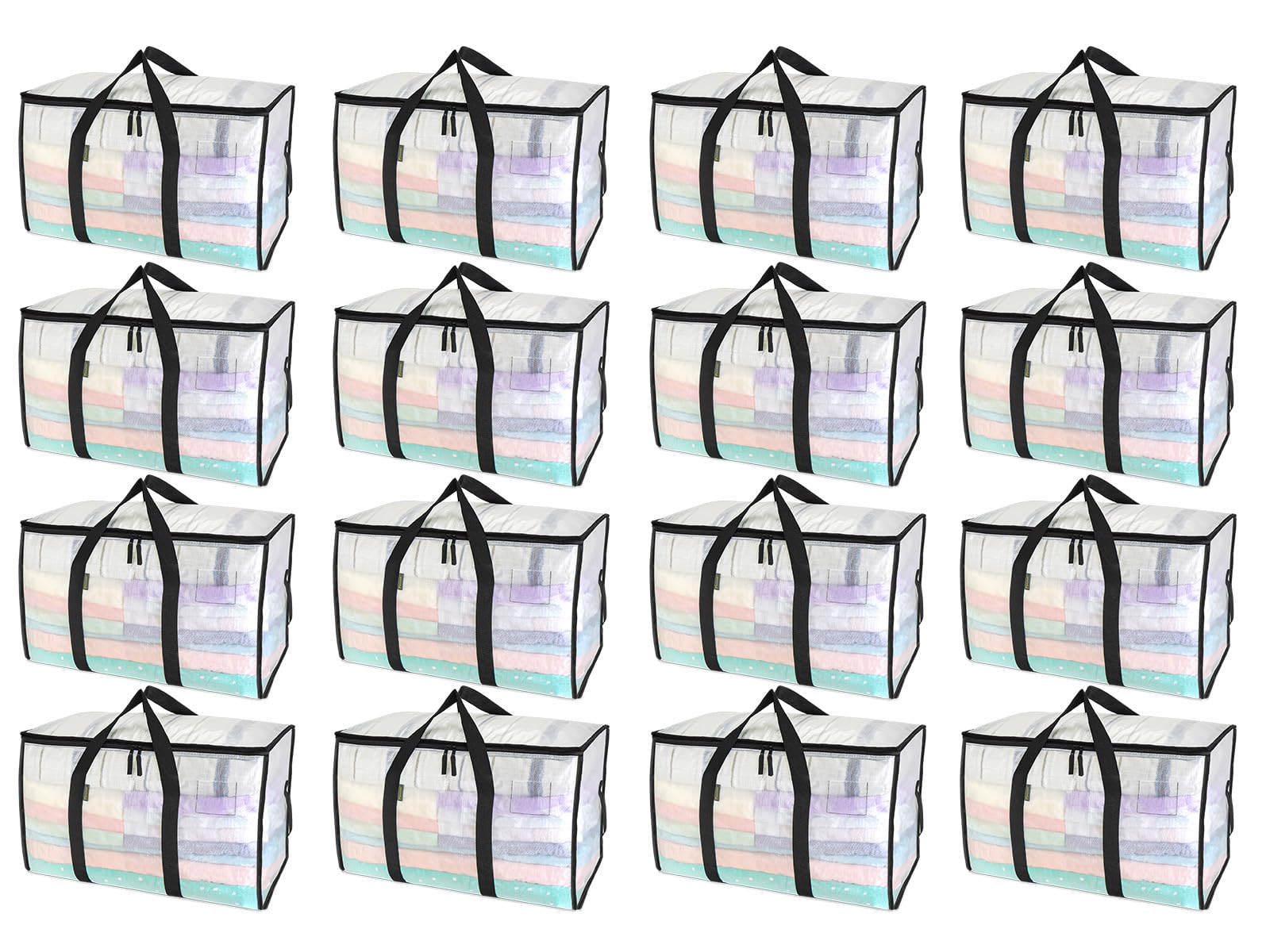 BALEINE 16-Pack Oversized Moving Bags with Reinforced Handles, Heavy-Duty Storage Tote for Clothes, Moving Supplies (Clear, 16-Pack)
