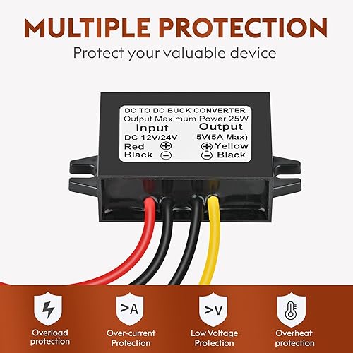 Miniatura 3 de Klnuoxj DC 24V 12V a 5V 5A 25W Módulo convertidor reducido Regulador de voltaje reducido Convertidor de potencia de coche 24 voltios 12 voltios a 5