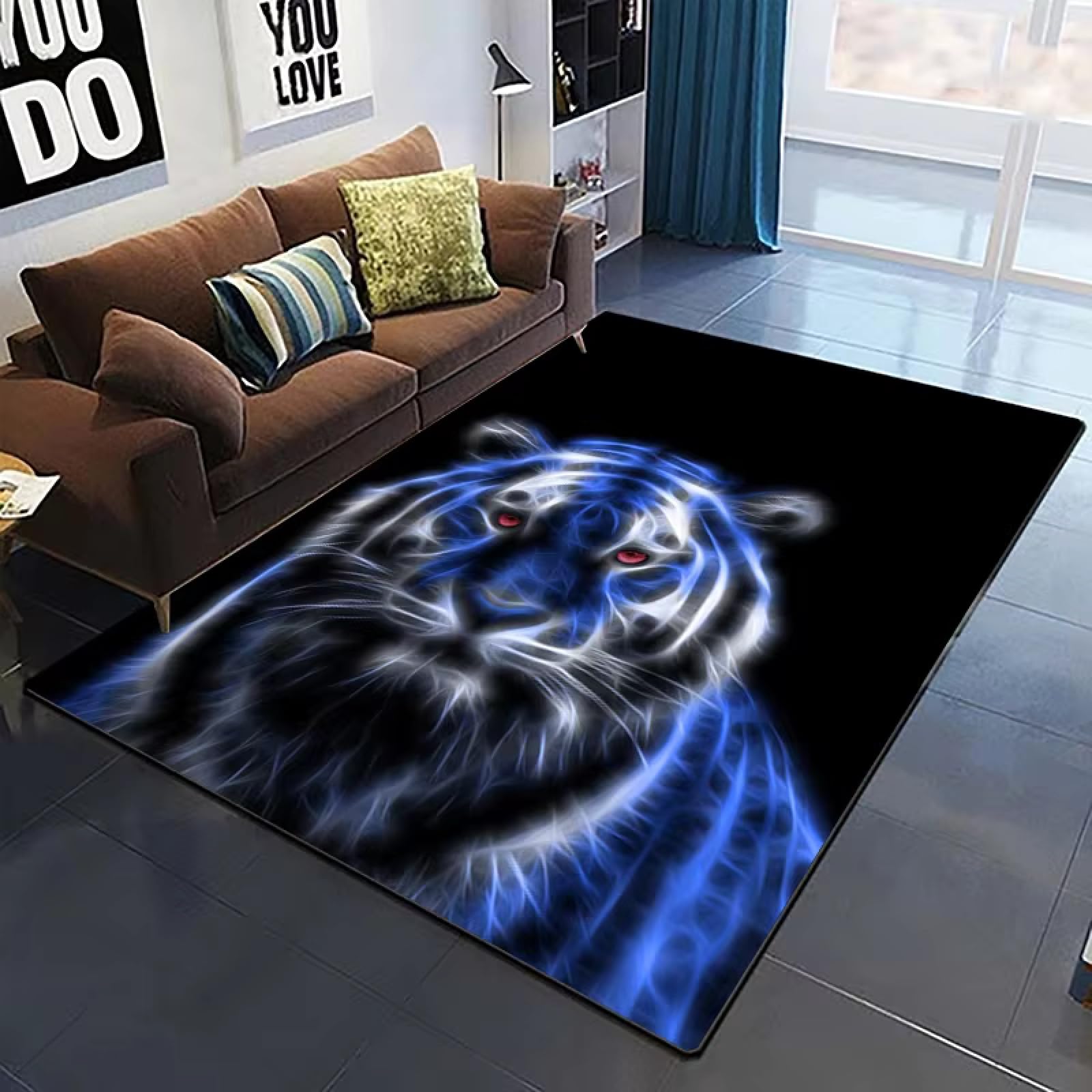 Tapis tigre moderne antidérapant et lavable grand format pour sol de salon