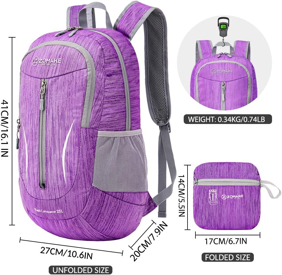 ZOMAKE 25L Ultra Lightweight Packable Backpack, Foldable Hiking Backpacks Water Resistant Small Folding Daypack for Travel(Purple) - Image 2