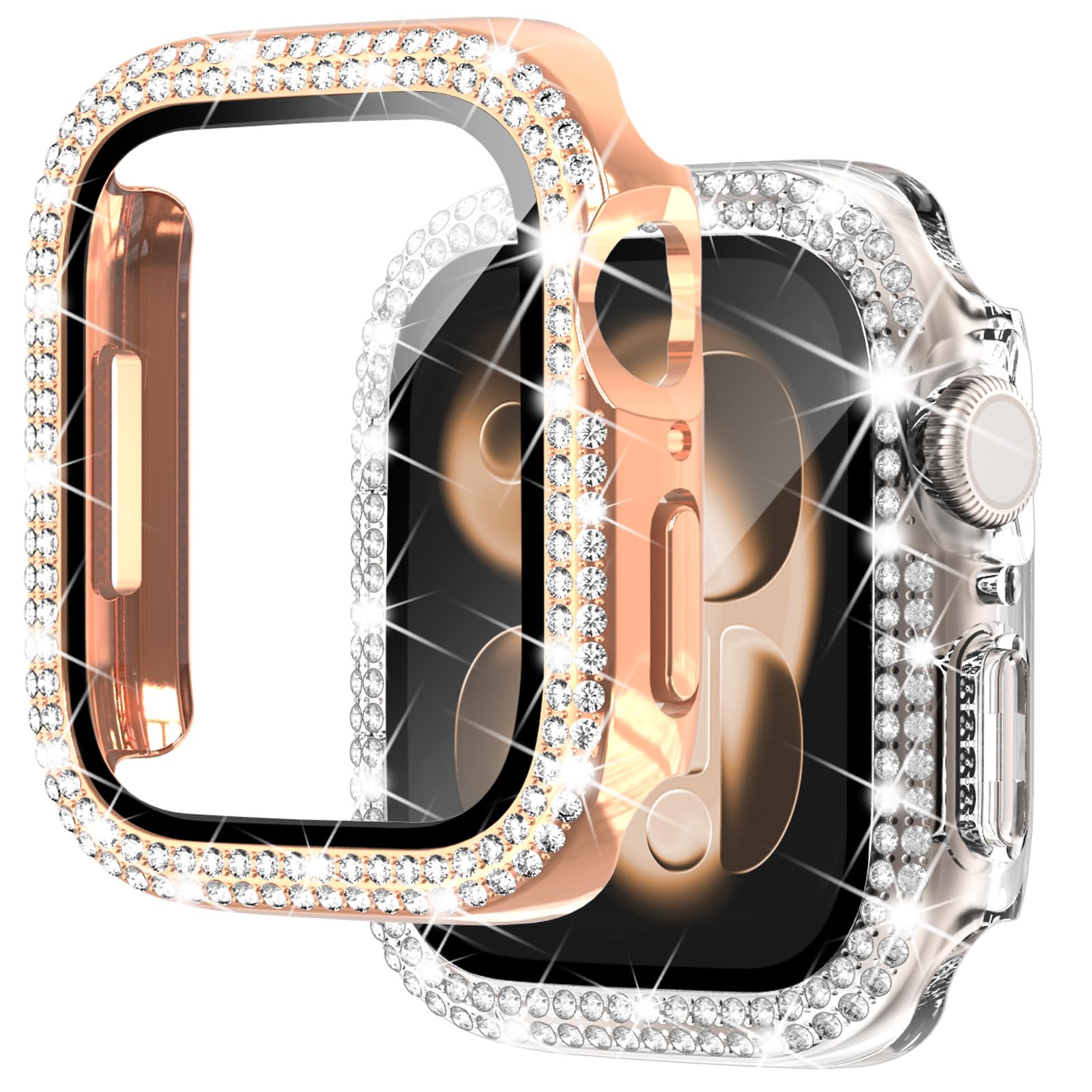NewWays 2-pack Women Bling Case Compatible with Apple Watch 40mm Series 6/5/4/SE(2025-2020) Without Protective Film,Overall Protective Bumper Diamond Cases for iWatch 40mm(Silver+Clear) — view 15