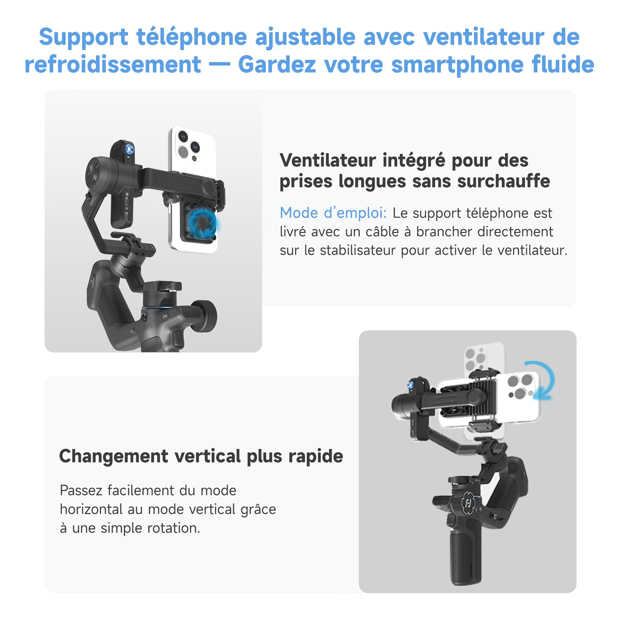 Feiyu SCORP Mini 3 KIT [OFFICIEL] Stabilisateur 3 Axes avec Suivi IA 4.0 pour Appareils Photo Reflex/Mirrorless/Action Cam,Smartphone,Charge utile 2KG,Support Phone avec Ventilateur de Refroidissement
