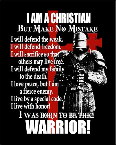 Christian Warrior - Christian Wall Decor Print, Bible Soldier Cross Inspirational Wall Art, Vintage Motivational Faith Gift For Living Room Decor,