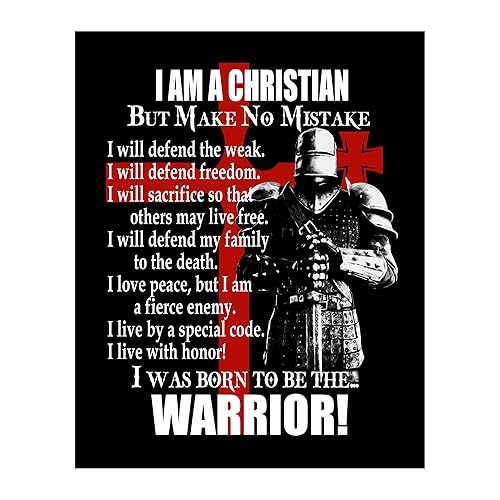 Christian Warrior - Christian Wall Decor Print, Bible Soldier Cross Inspirational Wall Art, Vintage Motivational Faith Gift For Living Room Decor,