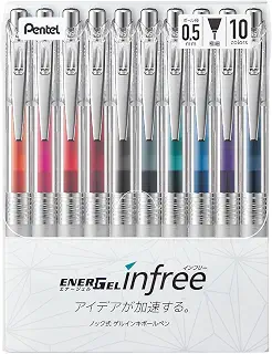 ぺんてる ボールペン ゲルインキ エナージェル インフリー 0.5mm クリア軸 BLN75TL-10 10色 | BLN75TL-10