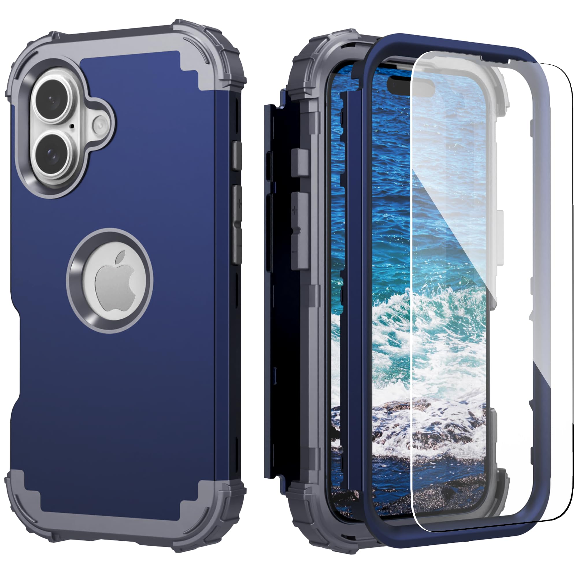 IDweel for iPhone 16 Plus Case with Screen Protector, 3 in 1 Shockproof Slim Fit Hybrid Heavy Duty Hard PC Cover Soft Silicone Bumper Full Body