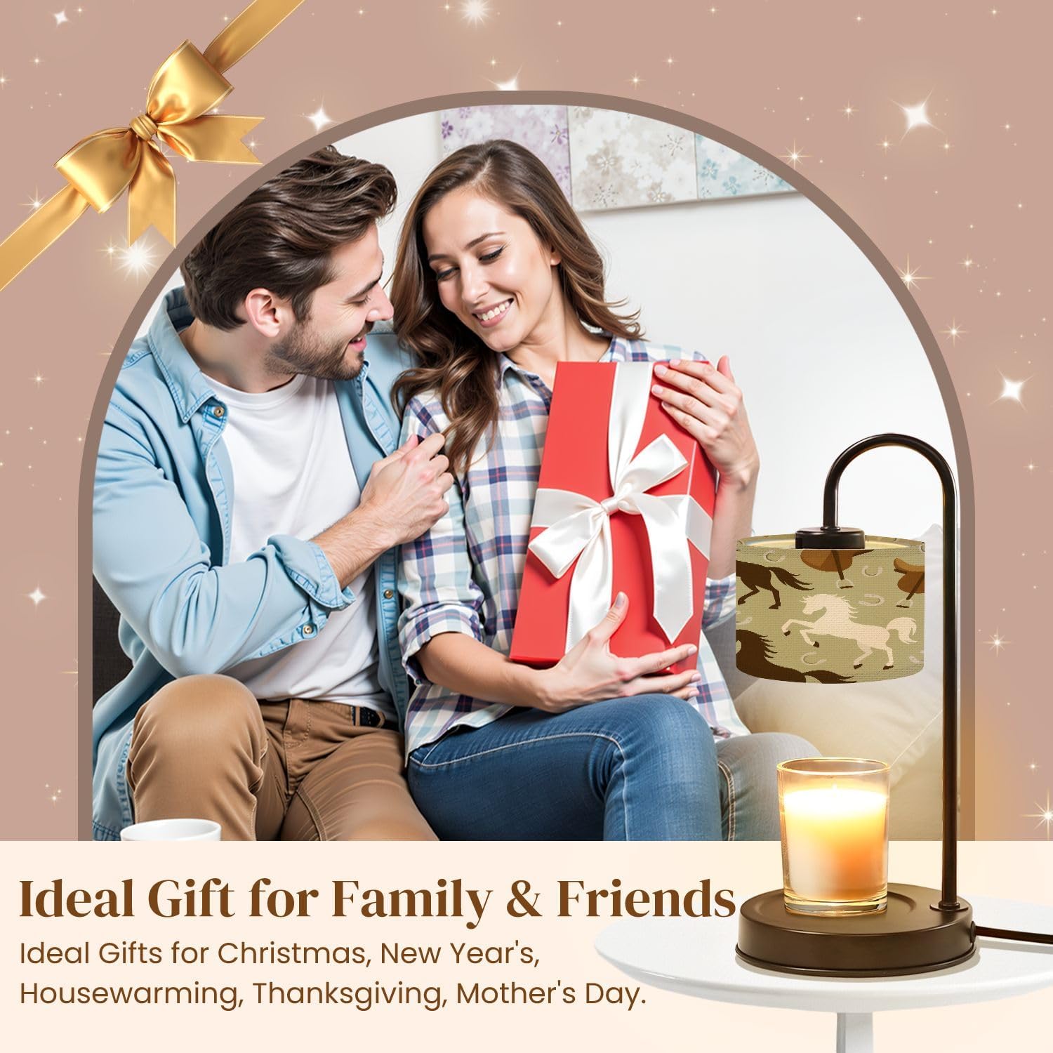 Candle Warmer Lamp with Timer and Dimmer, Brown White Horse Horseshoe Silhouette Seamless Wax Melt Warmer with 4 Bulbs, House Warming Birthday Gifts for Women Mom New Home Decor