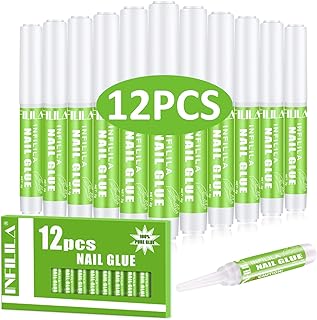 Nail Glue, Nail Glue for Press on Nails INFILILA 12PCS Nail Glue for Nail Tips Professional Acrylic Nail Glue False Nail Tips Glue for Broken Nails Super Bond for Nails Long Lasting 0.07OZ/PCS