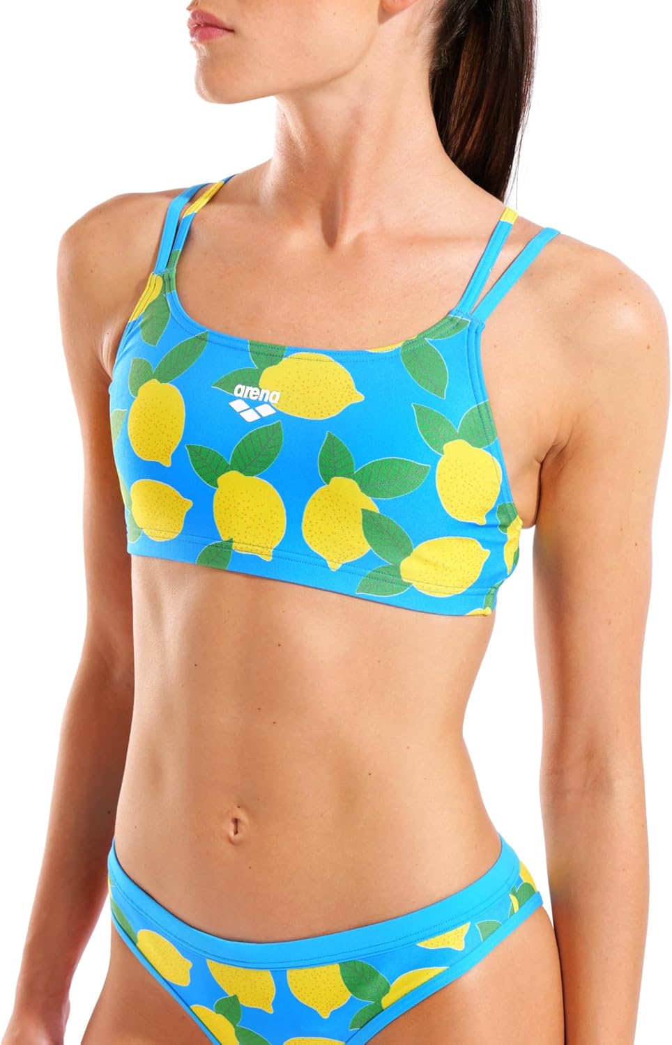 Arena Women's Performance Lemons Bikini Swimsuit Lace Plus Back Bandeau Sports Training Bathing Suit
