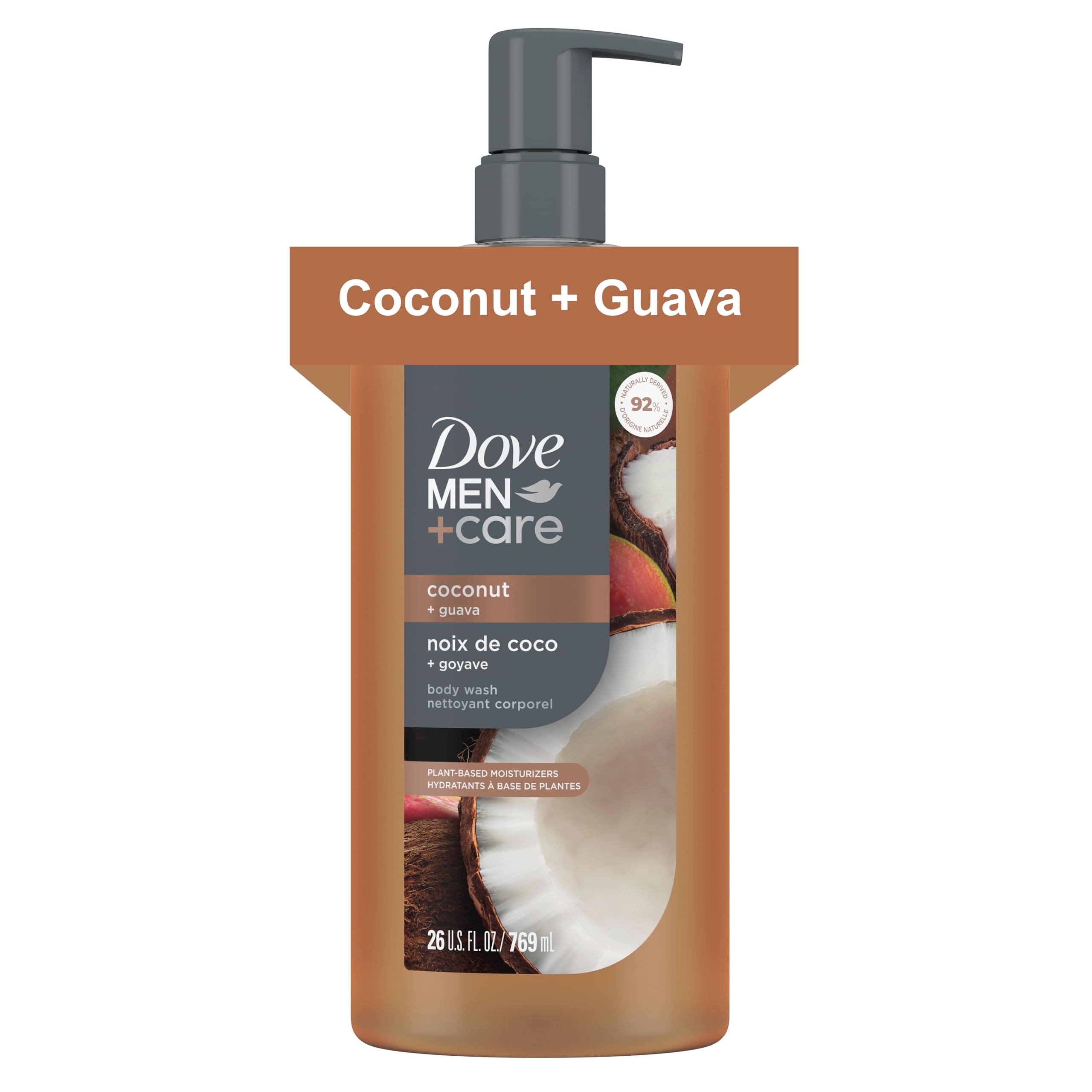 DOVE MEN Moisturizing Body Wash for Men, Coconut + Guava, 26 oz