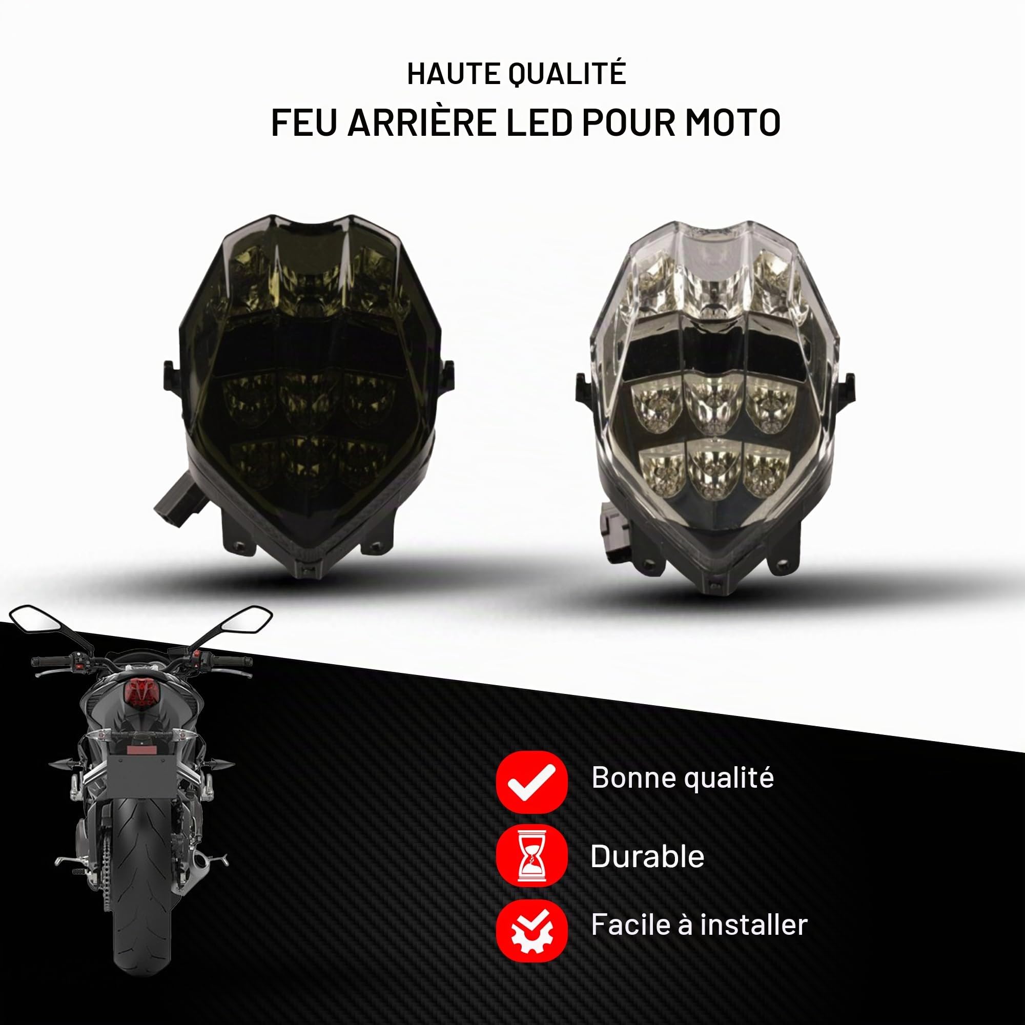 AVDB-moto Feu Arrière/Stop LED compatible avec TRIUMPH STREET TRIPLE 765 S/R 2017-2019, 675 / R/X/RX/S 2013-2017, 765 RS 2017-2019, DAYTONA MOTO2 765 2020-21 Clignotants Intégrés (Fumé Noir)