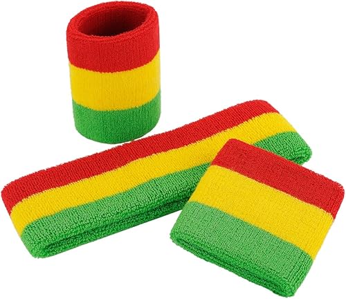 Miniatura 105 de ONUPGO - Conjunto de diadema y muñequeras deportivas para el sudor, hechas de algodón con bucles, muñequeras, contra humedad Rojo/Blanco/Azul