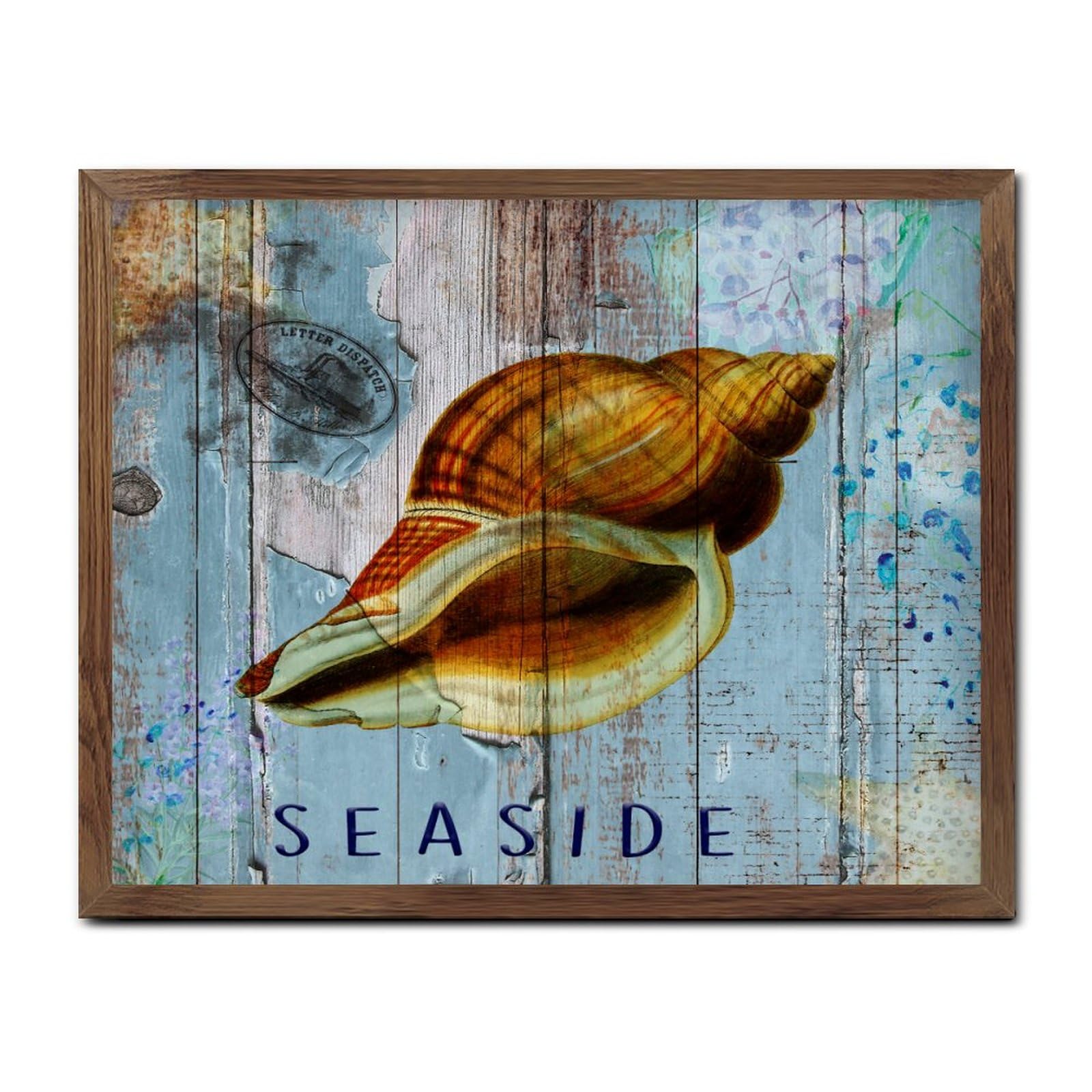 Paysage marin sur plaque en bois encadrée : décoration bord de mer pour porte d'entrée