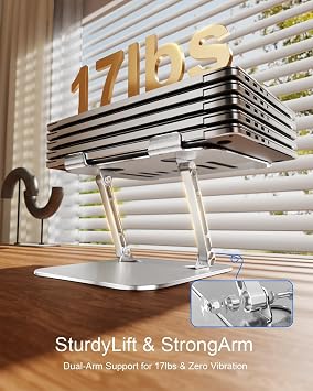 Laptop Stand for Desk, Adjustable Metal Foldable Laptop Riser Holder, Aluminum Desktop Book Stands, Ventilated Cooling Computer Notebook Stand with 10-17 (Silver)