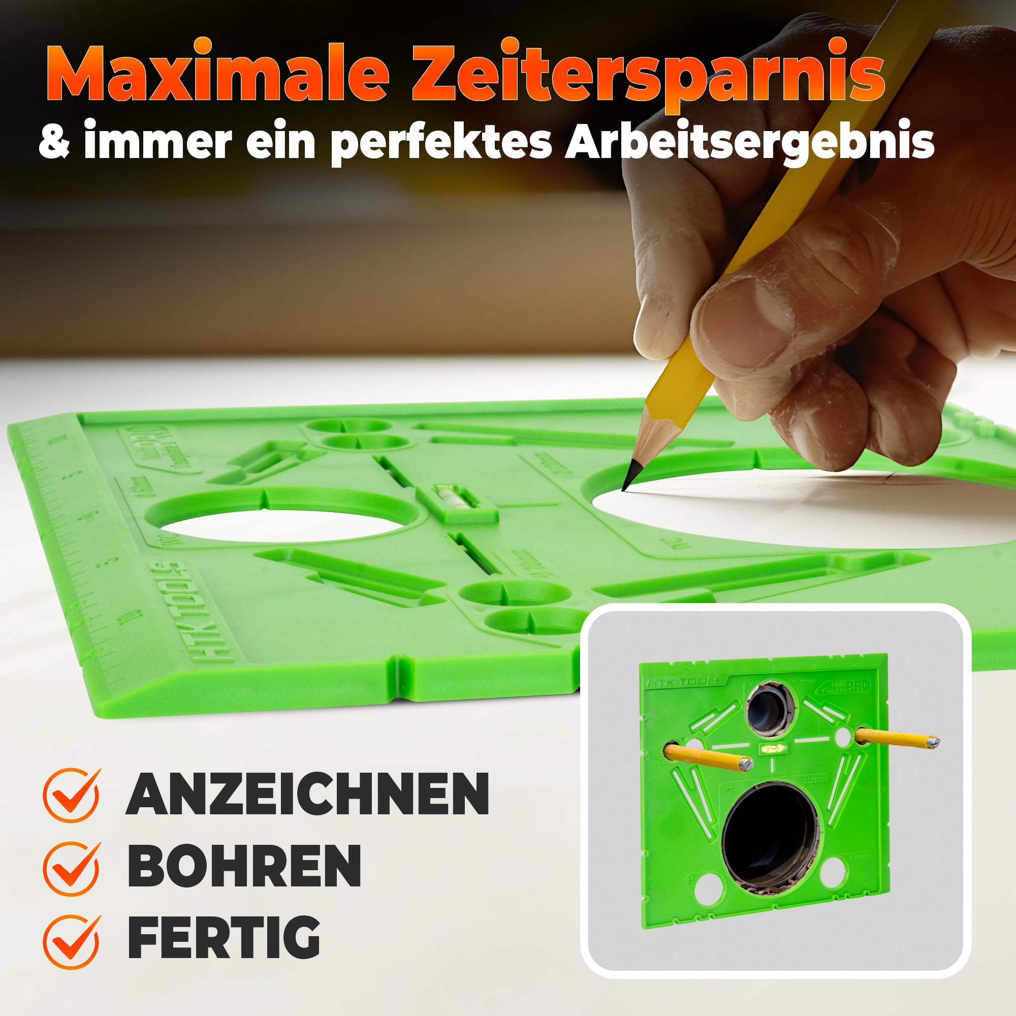 Profi-Bohrschablonen Bundle – Steckdosen-Bohrschablone bis 5 Dosen + WC & Multifunktions-Schablone PRO – präzise Bohrungen, perfekt ausgerichtet