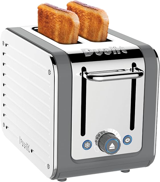 Dualit Architect 2 Slice Toaster Stainless Steel with Grey Trim Extra-Wide Slots, Peek and Pop Function, Patented Ideal Toast Technology  Matching Kettle and Sandwich Cage Available|26526
