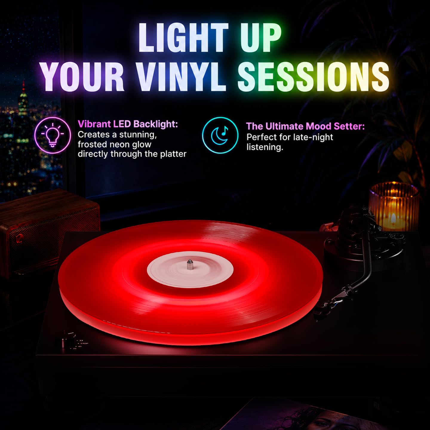 Plataforma acrílica LED RGB para Audio-Technica AT-LP5X, alfombrilla giratoria esmerilada de ajuste preciso con tira de luz multimodo, accesorios LP5X Mod