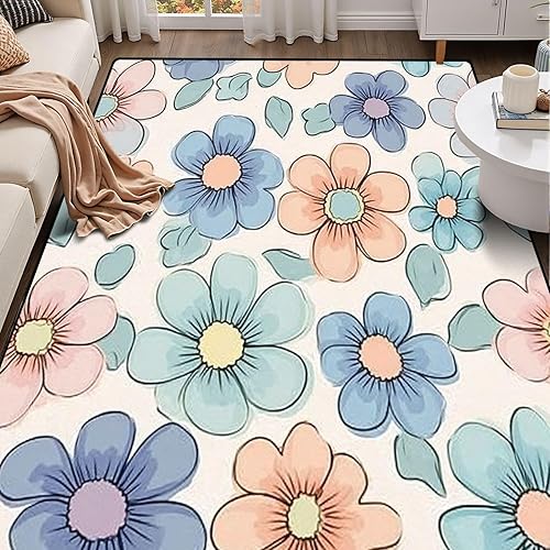 Miniatura 6 de Seamless Cute Retro Groovy Flowers Seventies Style Groovy Area Rug Outdoor Patio Rug Play Mat Modern Floor Carpet Non-Slip Home Decor Living Room