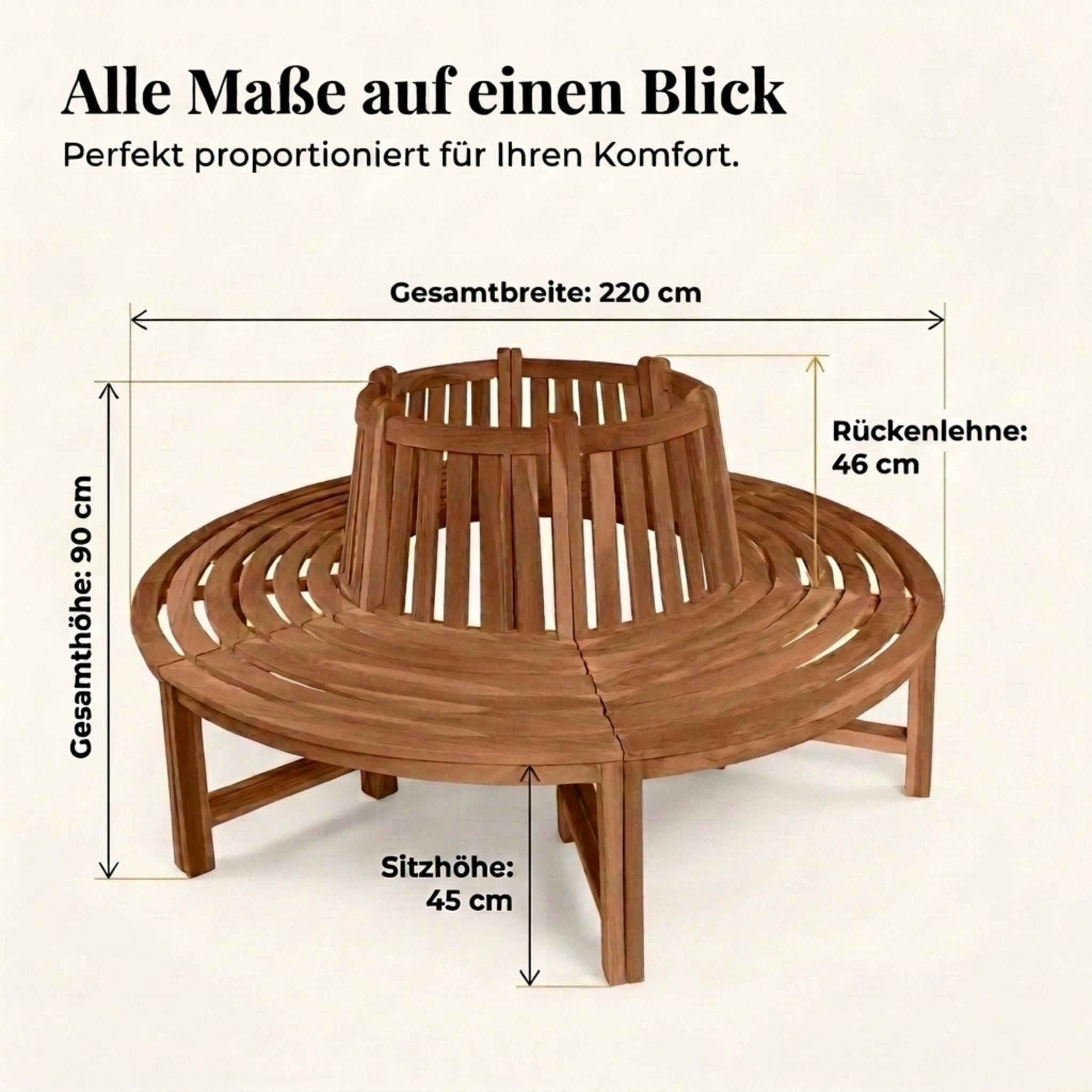 SAM Premium Baumbank Timo rund 220 cm, 360° Rundbank um den Baum aus Teakholz massiv, wetterfeste Gartenbank für bis zu 10 Personen, Holzbank rund für Garten und Terrasse
