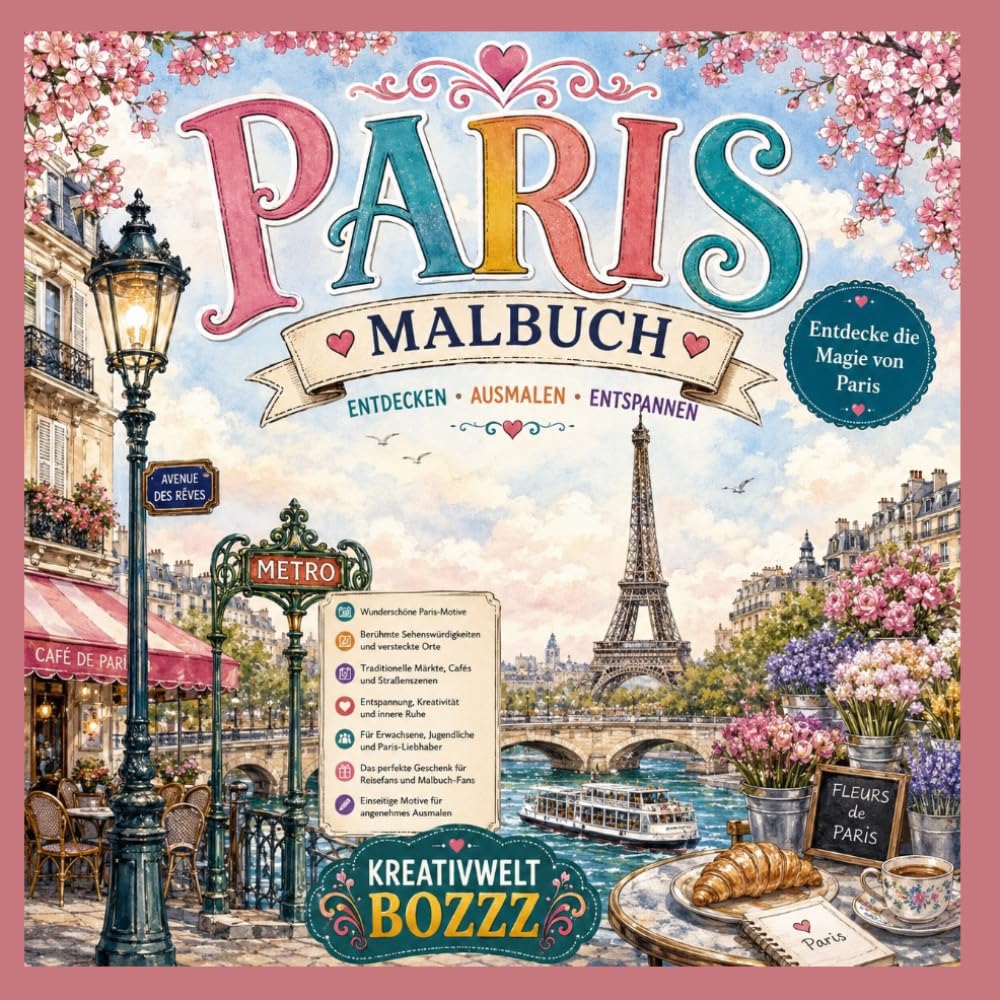 Paris Malbuch: Entdecke die Magie von Paris: Wunderschöne Paris-Motive zum Ausmalen – Eiffelturm, Cafés, Croissants, Sehenswürdigkeiten & romantische ... | Entspannung für Jugendliche und Erwachsene