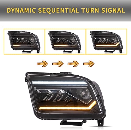 Miniatura 3 de VLAND - Faros delanteros LED para Ford Mustang 2005-2009 con función de bienvenidarespiración, DRL dinámico y señal de giro secuencial, (no