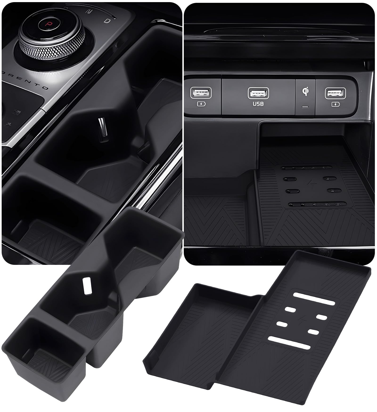 Cup Holder Insert &amp; Wireless Charging Protective Mat for KIA Sorento 2026 2025 2024 2023 2022 2021, Interior Accessories Cup Holder &amp; Wireless Charger Cover Pad for 2021-2026 Sorento, Black