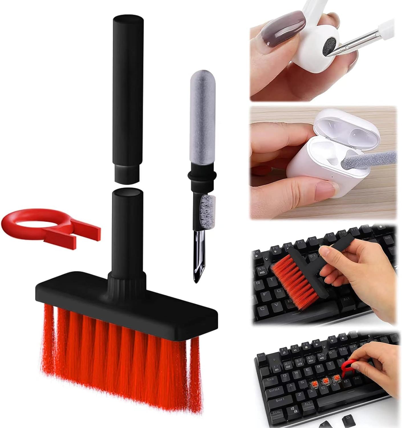 Tnglov 5 in 1 Keyboard Cleaning Brush Kit, Multifunctional Earbuds Cleaner with Keycap Puller, Cleaning Tools for Mechanical Keyboard, PC Laptop and